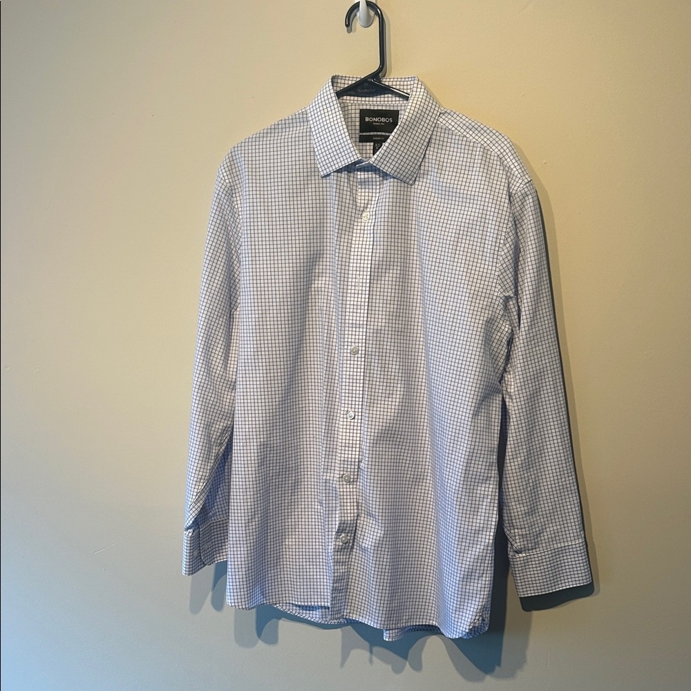 Bonobos Wrinkle-Free Blue and White Checkered Dress Shirt